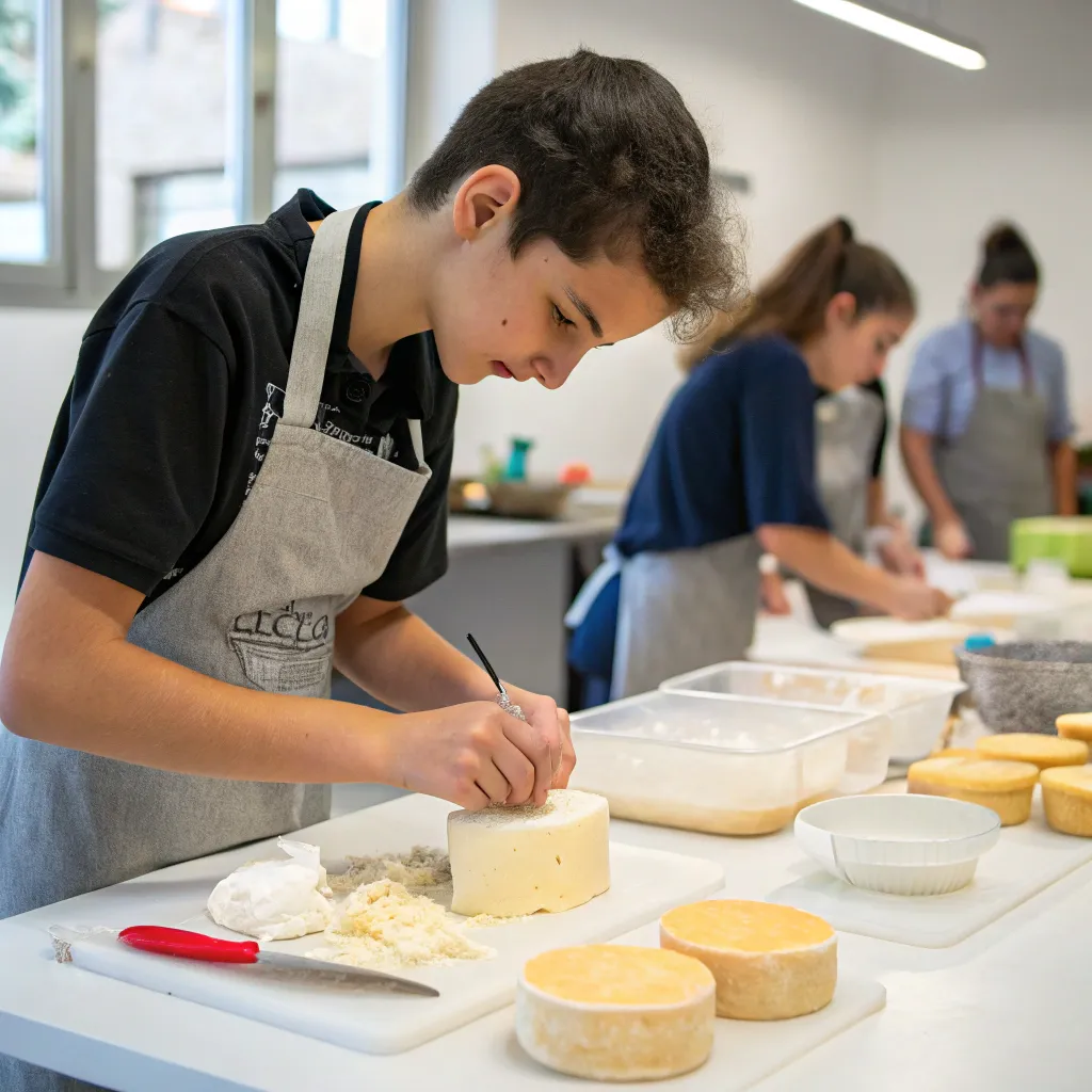 Student at cheese-making class