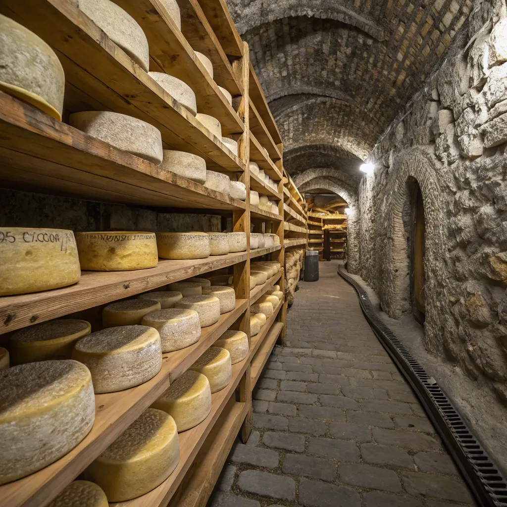 Cheese aging in a cellar